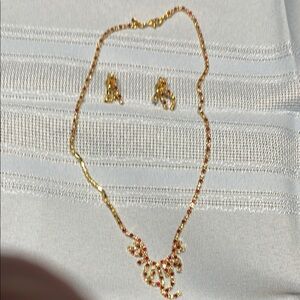 Monet Gold and Red Necklace and Earring Set